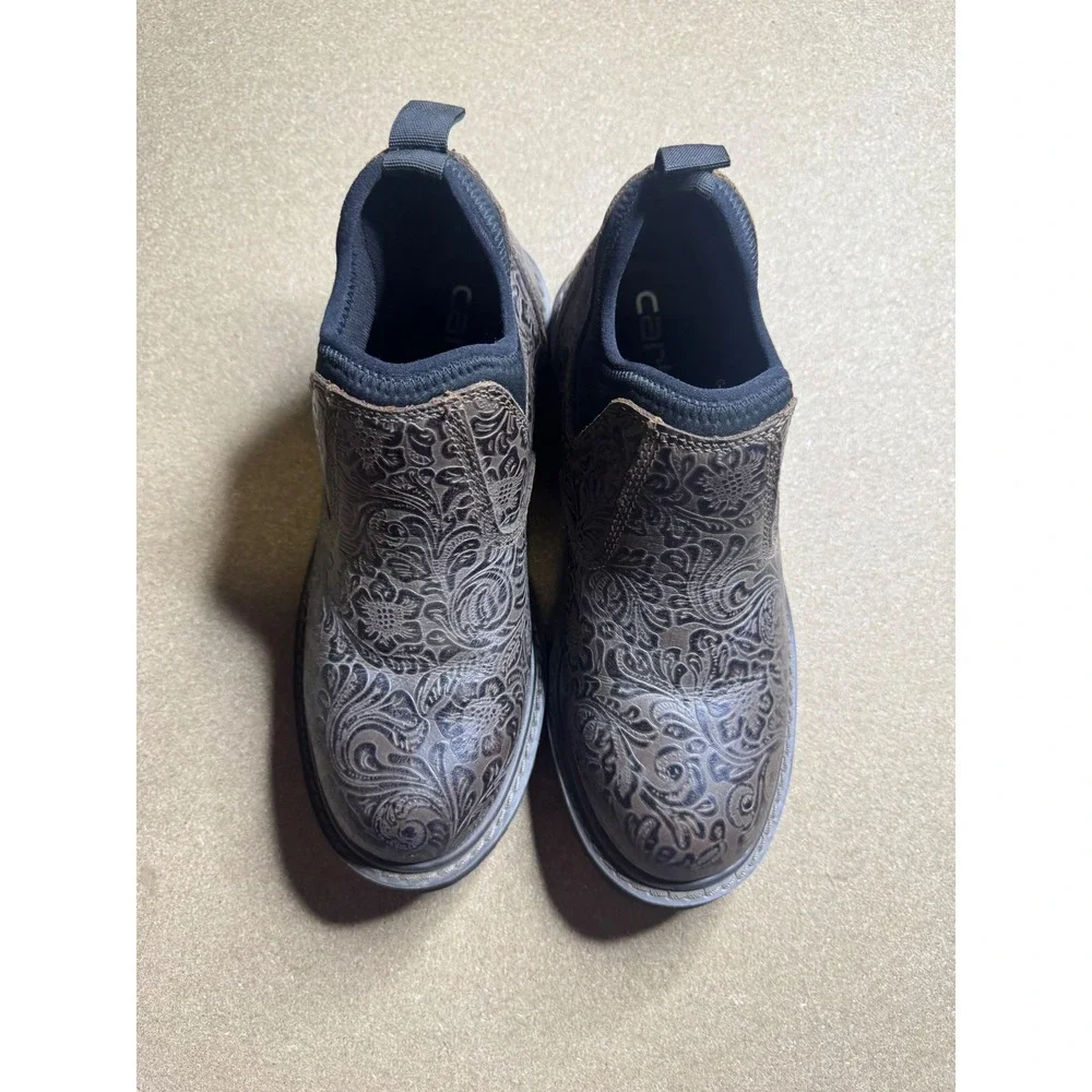 Carhartt Womens CWS4177 Brown Floral Embossed Leather Slip On Work Shoes Size 8